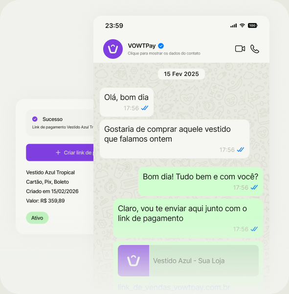 Link de pagamento compartilhado pelo WhatsApp
