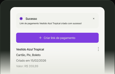 Painel para criar link de pagamento